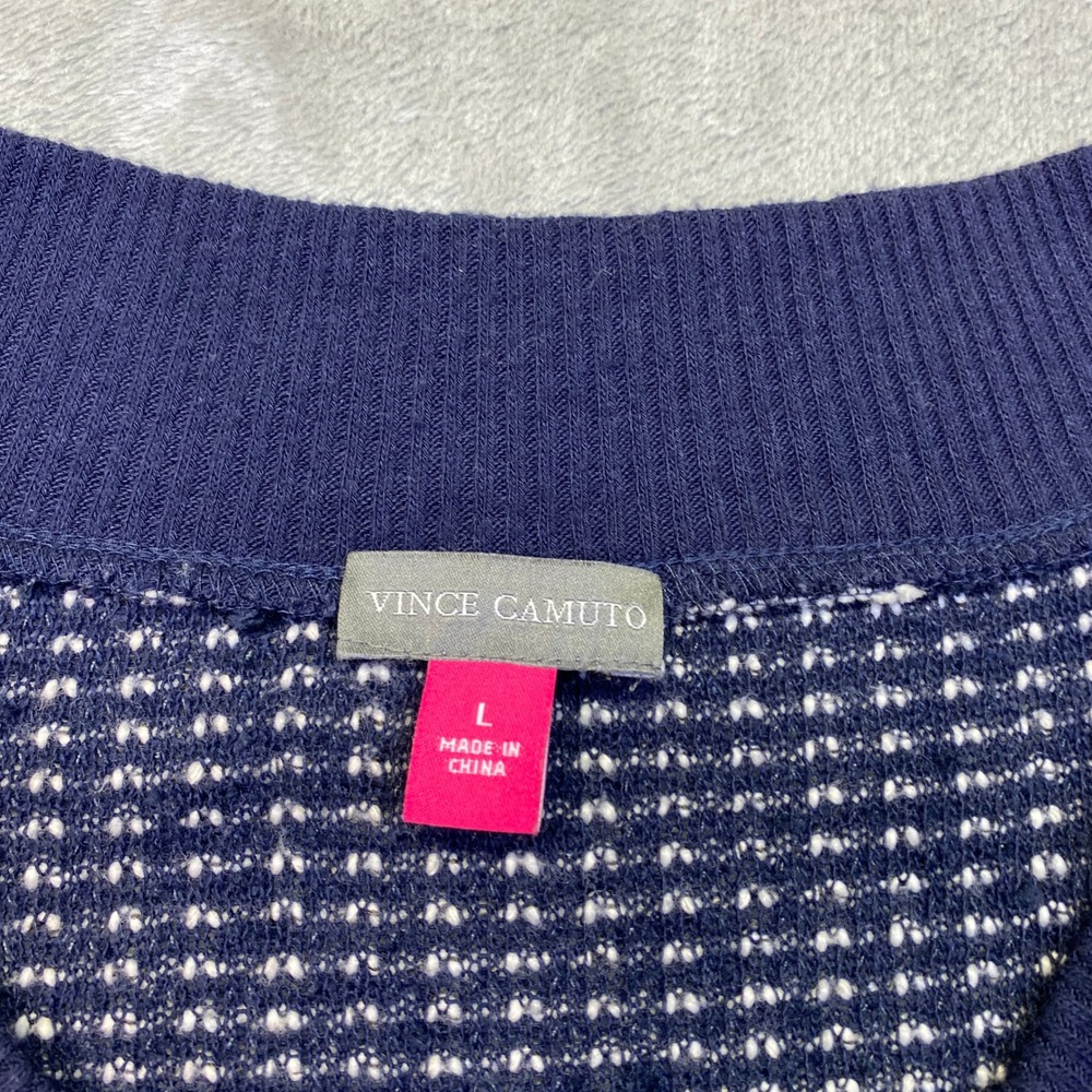 Vince Camuto Mens Navy White Textured V-Neck Knit Sweater Large Grunge Retro - Picture 4 of 8